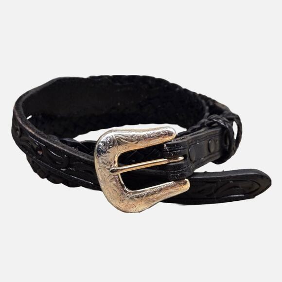 Nocona Black Top Grain Cow Hide Handcrafted Tooled Braided Leather Belt, SZ 32 - Picture 1 of 7